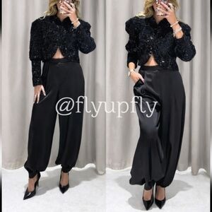 Zara BALLOON SATIN PANTS BLACK